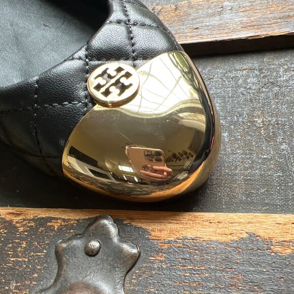 Tory Burch Black & Gold Quilted Ballet Flats Women's Size 10 Old Money Luxury - Picture 11 of 11